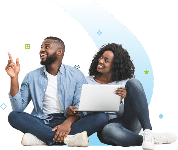 man and woman using Nemont Fiber Internet on laptop